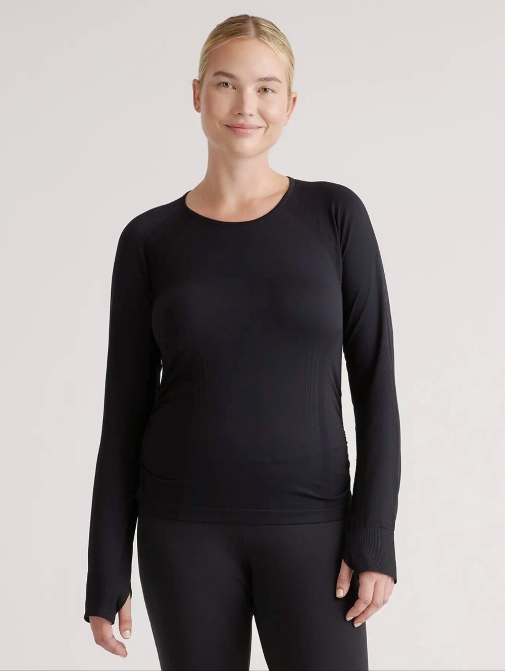 Quince Seamless Ruched Long Sleeve Top black athletic athleisure women's large - Picture 1 of 7